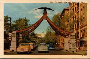 Vtg Salt Lake City Utah UT The Eagle Gate Old Cars 1950s Unused Linen Postcard