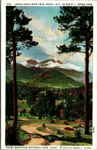 Vtg 1920s Rocky Mountain National Park Long Peak Estes Park Colorado CO Postcard