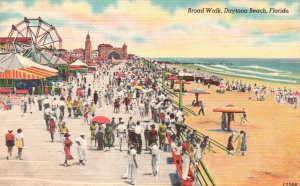 Vintage Postcard Summer Vacation Sea Ocean Broad Walk Daytona Beach Florida FL