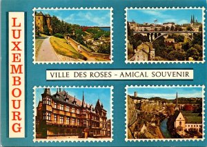 VINTAGE CONTINENTAL SIZE POSTCARD LUXEMBOURG CITY OF ROSES STAMPS FRONT & REAR