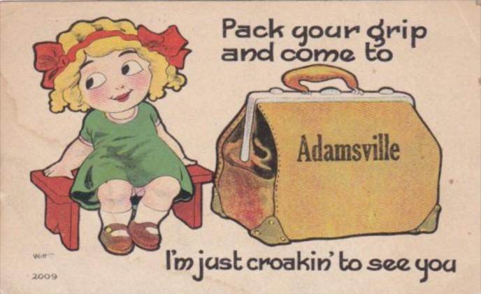 Humour Girl On Bench Pack Your Grip and Come To Adamsville Pennsylvania 1913