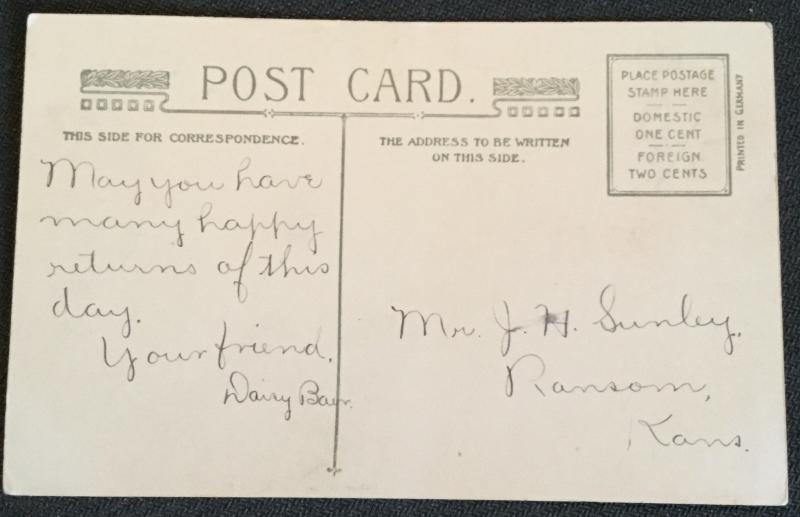 Postcard Unused but w/writing on back “A Birthday Greeting” Flowers LB