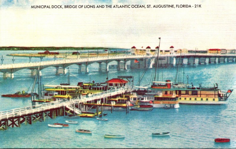 Florida St Augustine Municipal Dock Bridge Of Lions and Atlantic Ocean