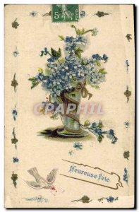 Old Postcard Fantasy Flowers Dove