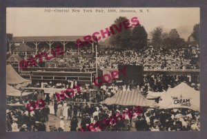 Oneonta NEW YORK RPPC 1908 ICE CREAM CONE BOOTH Shakes FAIR Skeleton BICYCLES