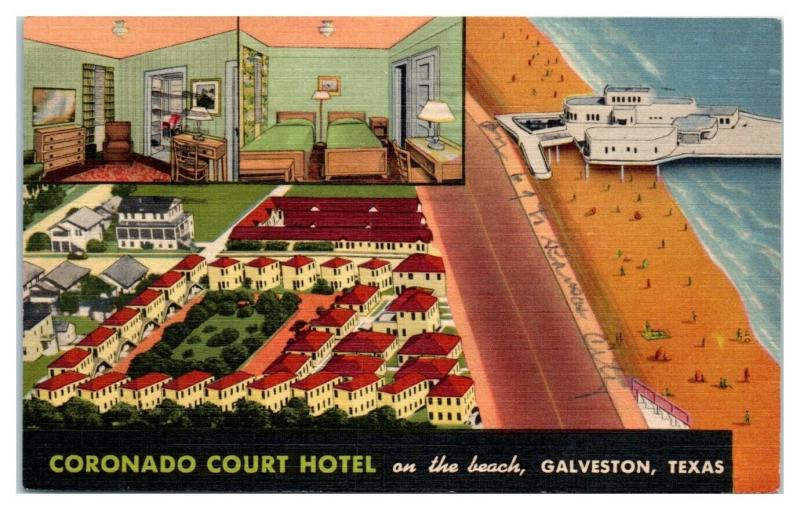 1956 Coronado Court Hotel on the Beach, Galveston, TX Postcard *5E4