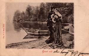 Romantic Couple With A Boat Vintage Postcard 09.90