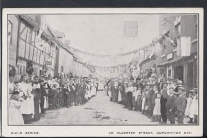 Warwickshire Postcard - An Alcester Street, Coronation Day    RS13275
