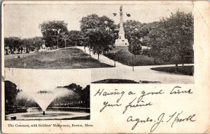 Common with Soldiers Monument, Boston MA Undivided Back Vintage Postcard K58