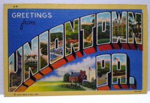 Greetings From Uniontown Pennsylvania Large Big Letter Postcard Linen PA Unused