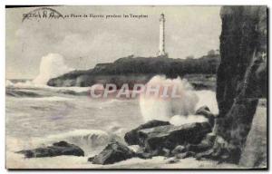 Postcard Old Lighthouse Biarritz waves during storms Effect