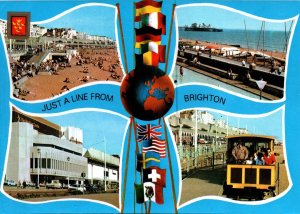 VINTAGE POSTCARD CONTINENTAL SIZE MULTIPLE SCENES AT BRIGHTON ENGLAND UK