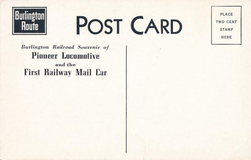 Pioneer Locomotive and First Railway Mail Car - Burlington Railroad Souvenir