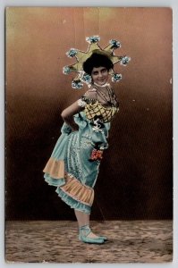 Beauty Woman in Costume Lifting Dress Ballerina Slippers Postcard D21