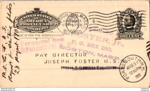 US Postal stationery 1c Boston to Portsmouth 1905