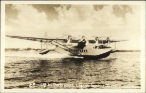 Pan Am American Airplane to Ports South Leaving Miami FL Real Photo Postcard