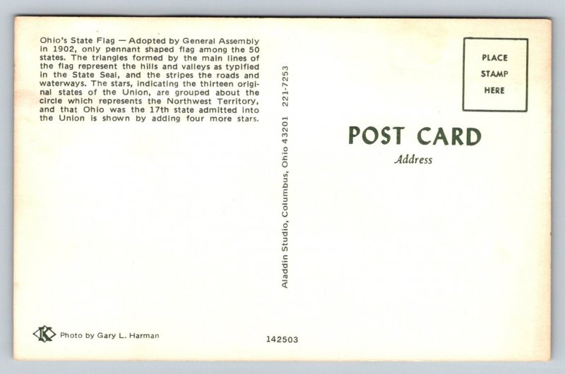 Ohio State Flag Pennant Columbus OH Aladdin Studio Postcard Unposted