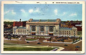 Vtg Kansas City Missouri MO Union Station Train Depot Railroad Linen Postcard