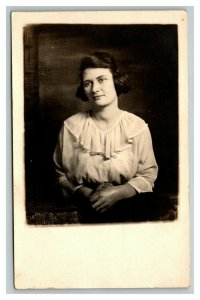 Vintage 1920's RPPC Postcard - Studio Portrait Young Woman White Dress