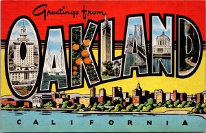 Linen Postcard Large Letter Greetings from Oakland, California