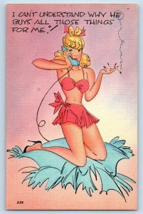 Risque Humor Postcard Sexy Woman Telephone Cigarette Smoking c1910's Antique