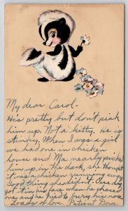 Handmade Hand-cut Die-cut Applique Skunk and Flowers Randolph MA Postcard C24