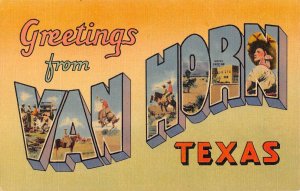 VAN HORN TX Large Letter Greetings Culberson County 1940s Vintage Linen Postcard