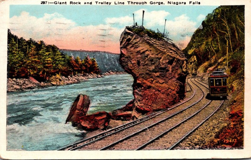 New York Niagara Falls Giant Rock and Trolley Line Through Gorge 1928