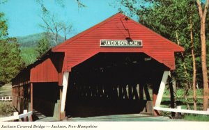 Postcard Jackson Covered Bridge Red Mountain Village of Jackson New Hampshire