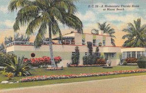 Modernistic Florida Home Miami Beach FL linen postcard