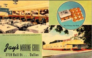 DALLAS, TX Texas JAY'S MARINE GRILL RESTAURANT~Interior & Food ROADSIDE Postcard