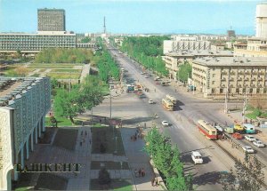 Uzbekistan Tashkent Lenin Prospekt tramway avenue postcard