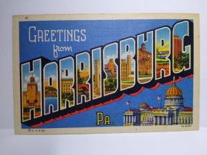 Harrisburg Postcard Large Big Letter Greeting From Pennsylvania Linen Curt Teich