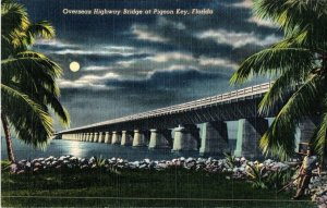 Seven Mile Bridge from Miami to Key West Florida Under Moonlight Postcard