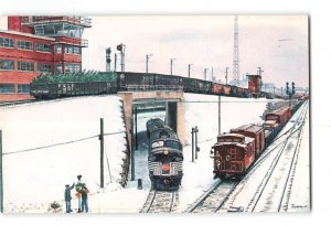 The Pittsburgh & Lake Erie Railroad Trains Winter Scene Postcard 1963