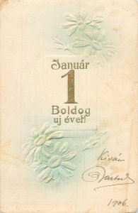 Embossed seasonal greetings New Year Hungary 1906