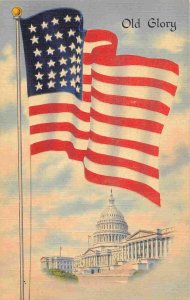 Old Glory Stars & Stripes US Flag Capitol Patriotic 1940s linen postcard
