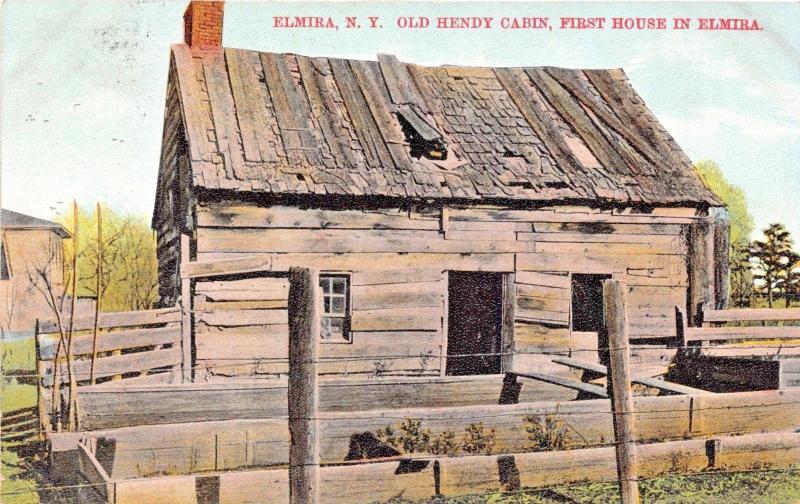 COL JOHN HENDY OLD CABIN-ELMIRA NY-C S WOOLWORTH PUBL POSTCARD 1911 RPO PSTMK