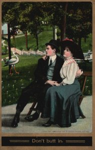 Vintage Postcard 1903 Don't Butt In Sweet Couple Lovers Romance Flamingo Comics