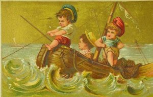 Lot Of 5 Victorian Trade Cards Beach Scenes Children Boat Girls & Lobster P85