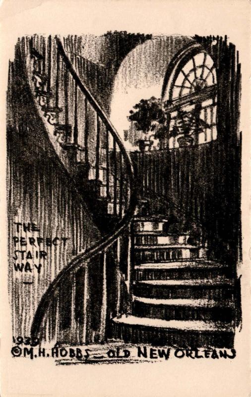 Old New Orleans, The Perfect Stairway by M.H. Hobbs, Sketch Vintage Postcard F20