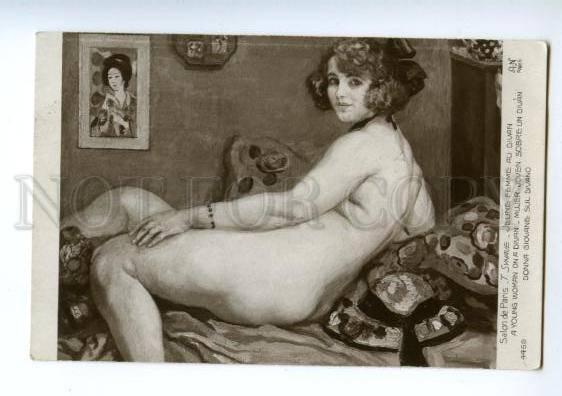 139591 NUDE Young Woman on Divan by SYNAVE vintage SALON PC