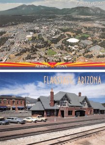 2~4X6 Postcards Flagstaff, AZ Arizona AERIAL VIEW & TRAIN STATION~Railroad Depot