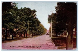 c1920's West Street Trees Scene Waukegan Illinois IL Unposted Vintage Postcard