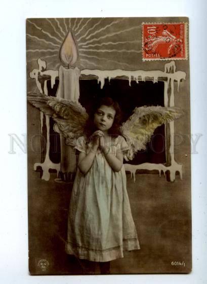 161753 Winged ANGEL Collage PRAY w/ Fire Vintage PHOTO PC