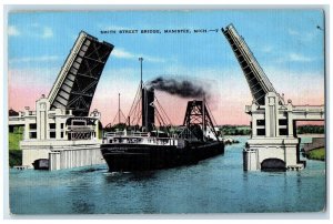 1944 Smith Street Bascule Bridge Steam Boat Manistee Michigan MI Posted Postcard