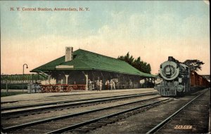 AMSTERDAM NY Central Train Station c1910 Postcard