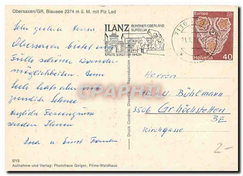 Postcard Modern Obersaxen Blausee