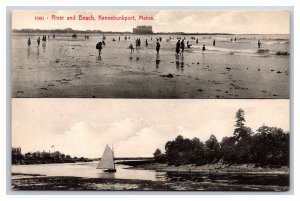 Dual View River and Beach Kennebunkport Maine ME UNP DB Postcard Y7