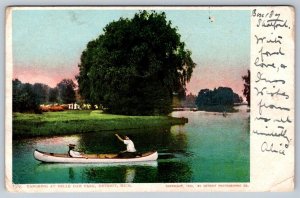 Canoeing At Belle Isle Park, Detroit, Michigan, Antique 1903 UDB Postcard